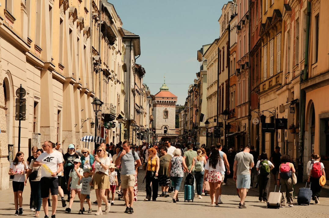 Busy pedestrian street in a European city