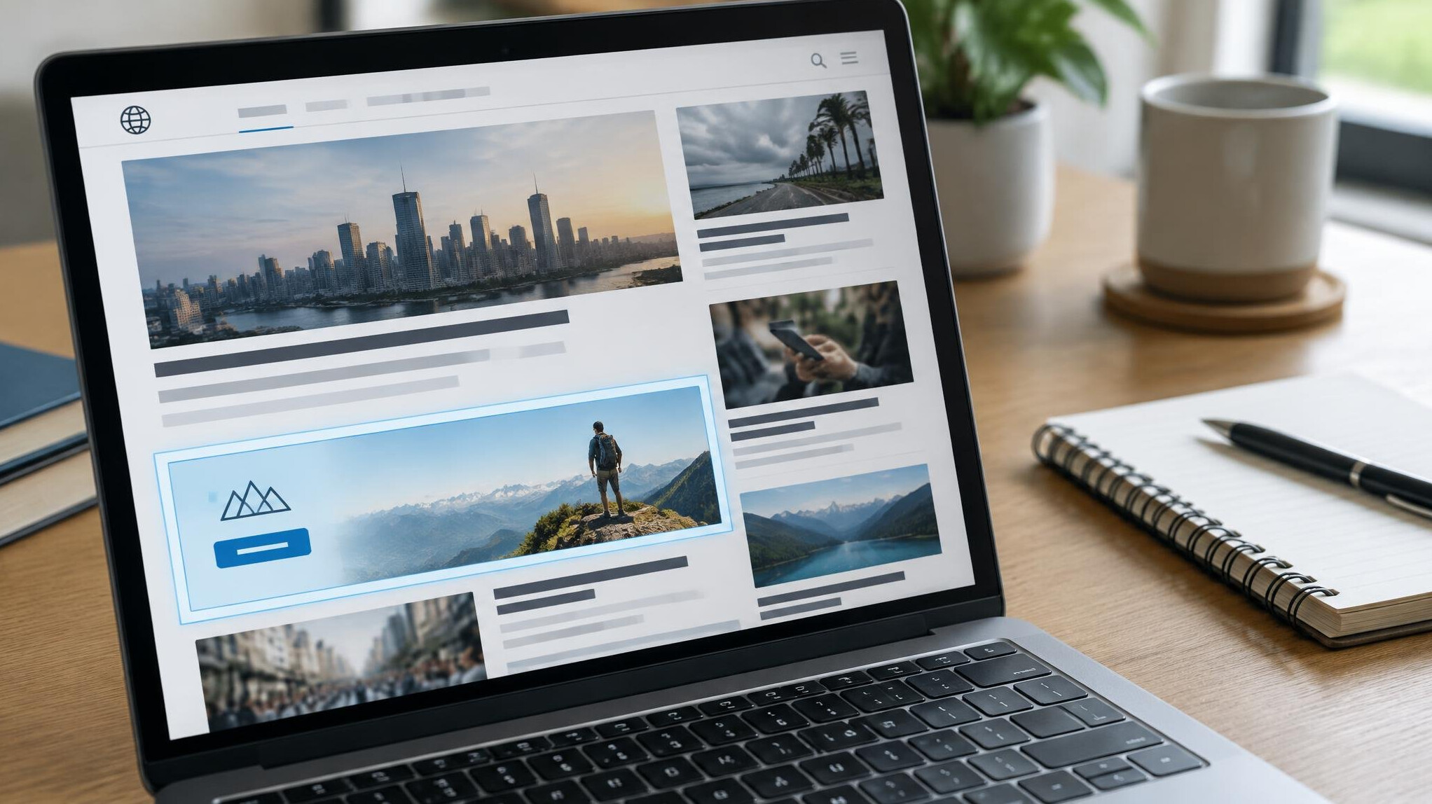 Website mockup on a laptop screen with a banner ad placement
